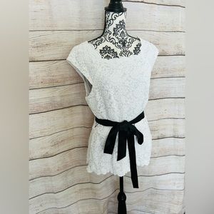 Collection Dressbarn Women’s White Lace Square Neck Scalloped Tie Top